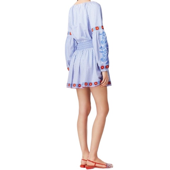 TORY BURCH Oxford Stripe Embroider Hem Grace Skirt, Blue Dusk and White, Size XL - Picture 6 of 8